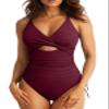 Aleumdr One Piece Swimsuit for Women Tummy Control Bathing Suits V Neck Crisscross Back Side Tie Monokini Biking Red X-Large view 1