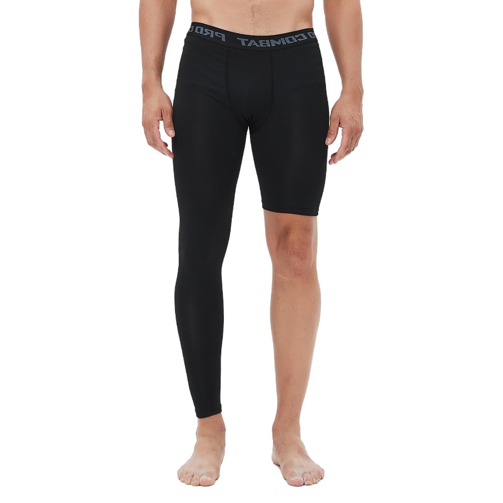 Men's Basketball Single Leg Tight Sports Pants 1/2 One Leg Compression Pants Athletic Base Layer Underwear (Black-Right-Long,L,Large)