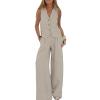 Professional Style Suit Set Cotton Linen Women's Sleeveless V-neck 2 Piece Business Casual Outfit for Spring Summer Apricot L view 1