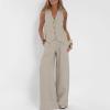 Professional Style Suit Set Cotton Linen Women's Sleeveless V-neck 2 Piece Business Casual Outfit for Spring Summer Apricot L view 4
