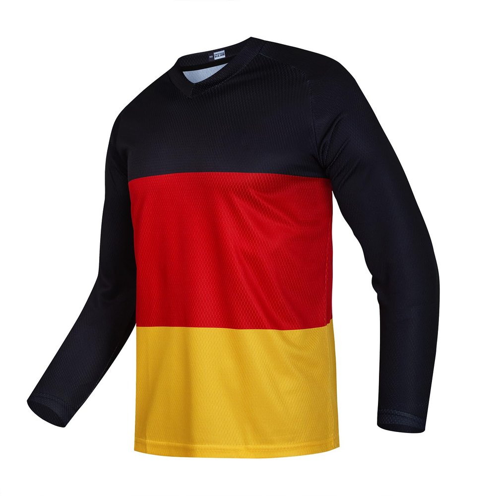 Cycling Jersey MenMTB T Shirt Long Sleeve Youth Off-Road Motorcycle Jersey Bicycle Clothes Anti-UV Red-Yellow 4XL