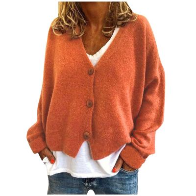 Cardigan Sweater for Women Cropped Knit Cardigans Open Front V-Neck Crochet Solid Sweaters Long Sleeve Button Up Tops