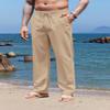 COOFANDY Mens Cotton Linen Pants Lightweight Drawstring Casual Summer Beach Yoga Pants Loose Trousers with Pockets Khaki view 3