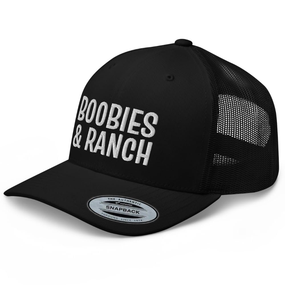 RIVEMUG Boobies and Ranch Premium Trucker Hat Curved Bill Mid Crown Adjustable Funny Cap for Men Black
