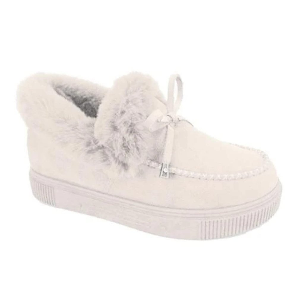 SACFOF Women's Winter Flat Boots Warm Durable Shoes Fur Lining Ankle Snow Boots Flats Platform Thick Plush Shoes Loafer