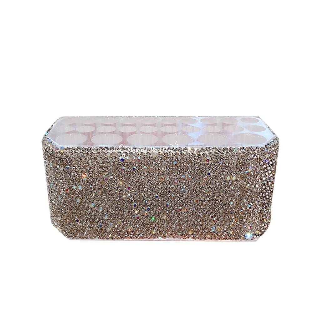 Konforhom Crystal Rhinestone DIY Box for Lipstick Perfume Earrings Organizer Tray Jewelry Display Case Storage Holder Box