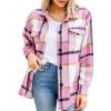 Women's Flannel Plaid Shacket Long Sleeve Button Down w Pocketed Shirts Ladies Fall Casual Comfy Woolen Jacket Coats view 1