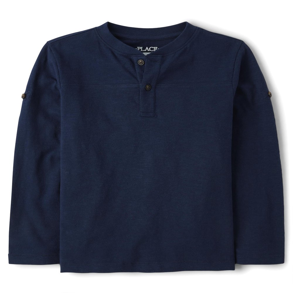 The Children's Place,Long Sleeve Rolled Cuff Henley Shirt,Medium (7/8) Tidal Blue