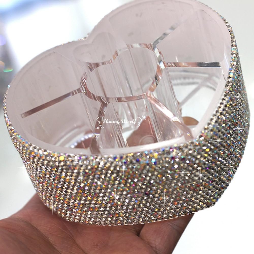 Konforhom Small Heart Shaped Jewelry Box Travel Mini Organizer Storage Case for Rings Earrings Necklace with Bling White Cystals