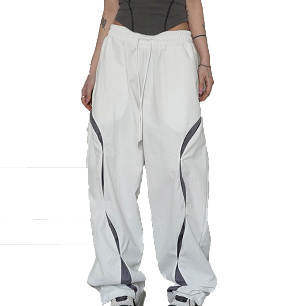 Womens Cargo Pants Baggy Parachute Y2K Teen Girls Elastic High Waisted Pants Lightweight Drawstring Fashion Cargo Pants