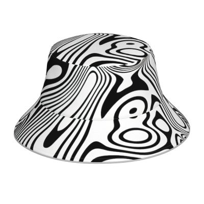 Woyaba Bucket hat,Black and White Funny Warped Lines Black and White hat Outdoor Sun hat Fisherman hat Reversible Bucket hat for Women Men Adult