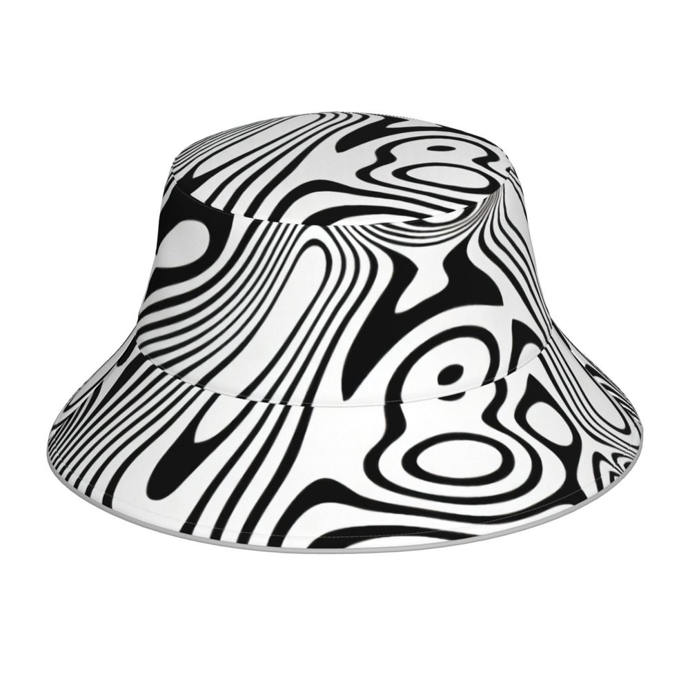 Woyaba Bucket hat,Black and White Funny Warped Lines Black and White hat Outdoor Sun hat Fisherman hat Reversible Bucket hat for Women Men Adult