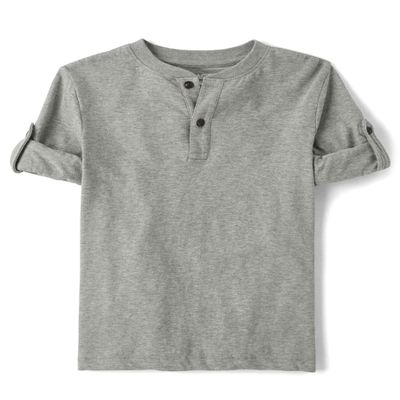 The Children's Place,Long Sleeve Rolled Cuff Henley Shirt,XLarge (14) Smoke Grey