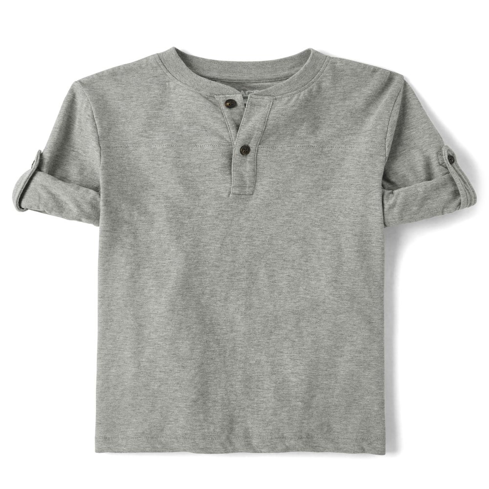 The Children's Place,Long Sleeve Rolled Cuff Henley Shirt,XLarge (14) Smoke Grey