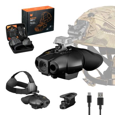 Night Vision Goggles - Nightfox Swift 2 NVG Goggles, Head or Helmet Mounted, Wide FOV, 1x Magnification, Infrared Night Vision Binoculars Stealth 940nm IR, Tactical Digital NODs for Airsoft