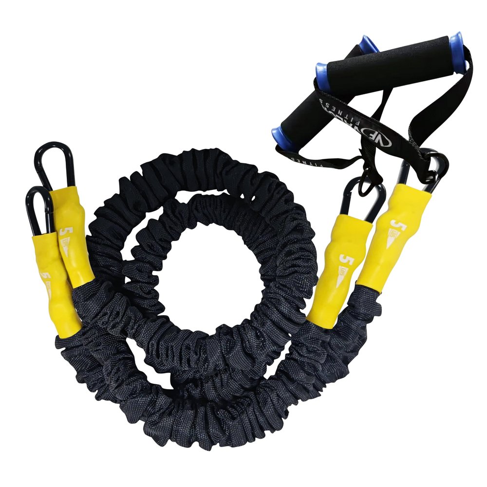 Valor Fitness Resistance Bands 5 lbs. Resistance Carabiners Attached 2 Handles Included Sheath Covered - Mobility Exercise Strength Training 38" Long