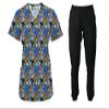 Green Town Scrubs for Women Scrub Set - Print Top and Jogger Pant, Easy Care Uniforms -Football/Black Pant-Large view 2