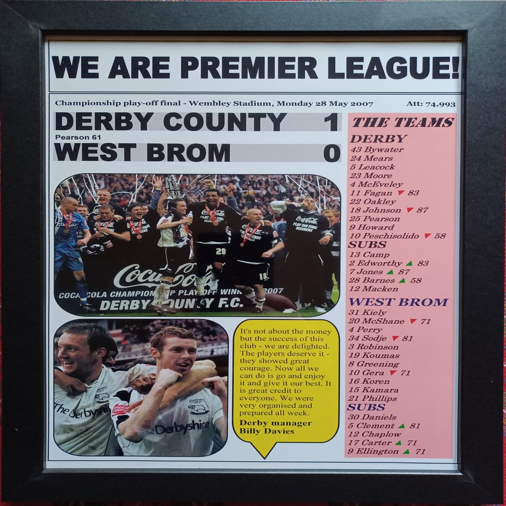 Assorted Derby County 1 West Brom 0-2007 Championship play-off final - framed print