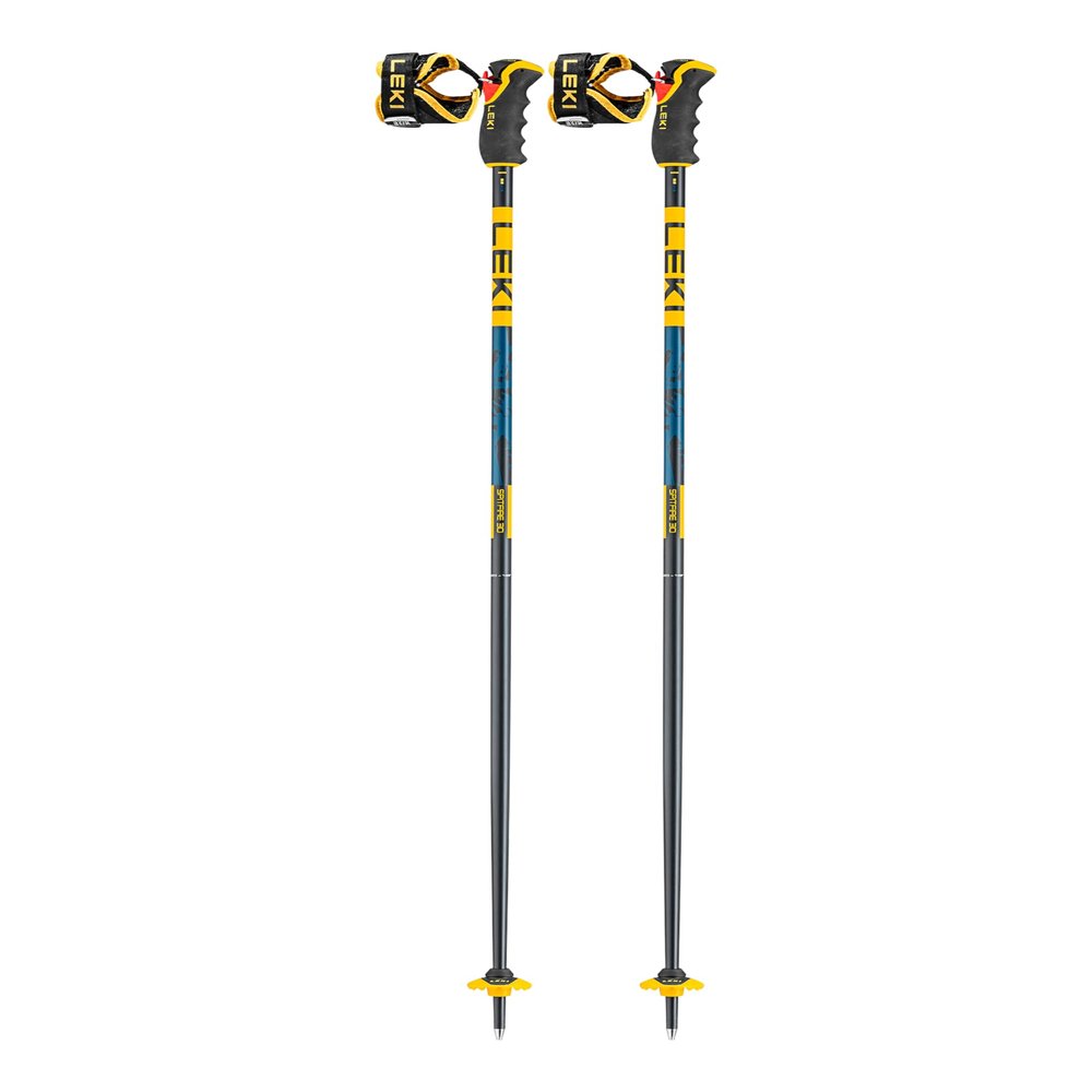 LEKI Spitfire 3D Lightweight Aluminum Ski Poles for Alpine Skiing - Denimblue-Aegeanblue-Mustardyellow - 135 cm