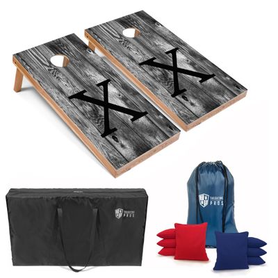 Tailgating Pros Monogrammed Grey Cornhole Boards w/Built-in-Lights - 4'x2' Lightweight Cornhole Game- Includes Multicolored Lights, Carrying Case, Set of 8 Corn Hole Bags & Tote