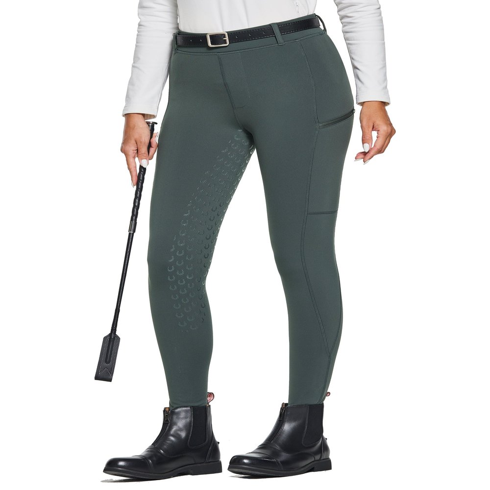 FitsT4 Sports Women's Winter Horse Riding Pants with Zipper Pockets Full Seat Riding Tights Fleece Lined Equestrian Breeches for Women Grey XS