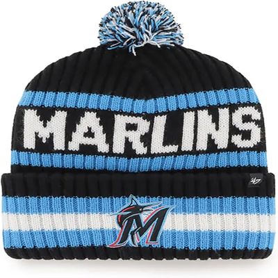 47 MLB Unisex-Adult Officially Licensed Primary Logo Bering Sport Knit Cuffed Pom Beanie Cold Weather Hat - Miami Marlins Black