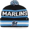 47 MLB Unisex-Adult Officially Licensed Primary Logo Bering Sport Knit Cuffed Pom Beanie Cold Weather Hat - Miami Marlins Black view 1