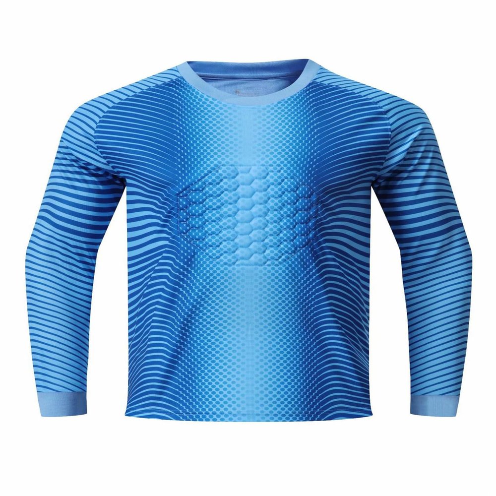 Loodgao Youth Boys Football Goalkeeper Shirts Padded Soccer Goalie Jersey Long Sleeve Athletic Top Stripedblue 11-12 Years