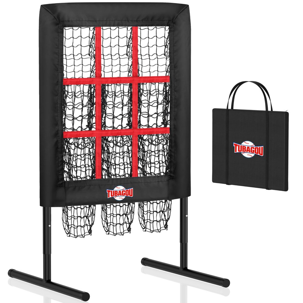 9 Hole Pitching Net with Strike Zone, Baseball Pitching Target, Softball Pitching Net, Protable and Adjustable Pitcher Training Equipment with Throwing Pitching Target