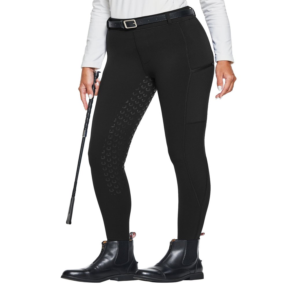 FitsT4 Sports Women's Winter Horse Riding Pants with Zipper Pockets Full Seat Riding Tights Fleece Lined Equestrian Breeches for Women Black L