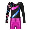 Moily Kids Girls Shiny Metallic Gymnastics Dance Outfits Long Sleeve Athletic Leotard with Booty Shorts Star Black C 12 view 3