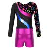 Moily Kids Girls Shiny Metallic Gymnastics Dance Outfits Long Sleeve Athletic Leotard with Booty Shorts Star Black C 12 view 4
