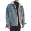 SWJGLITTR Men's Sherpa Lined Trucker Jacket Male Faux Fleece Lined Casual Jacket Men Thick Winter Button Trucker Jacket (Medium,Light blue) view 1