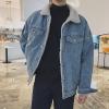 SWJGLITTR Men's Sherpa Lined Trucker Jacket Male Faux Fleece Lined Casual Jacket Men Thick Winter Button Trucker Jacket (Medium,Light blue) view 2