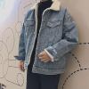 SWJGLITTR Men's Sherpa Lined Trucker Jacket Male Faux Fleece Lined Casual Jacket Men Thick Winter Button Trucker Jacket (Medium,Light blue) view 3