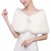 BESTORI Women's Wedding Faux Fur Wraps and Shawls Winter Shrug with Brooch for Brides Bridesmaids White view 1