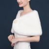 BESTORI Women's Wedding Faux Fur Wraps and Shawls Winter Shrug with Brooch for Brides Bridesmaids White view 3