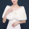 BESTORI Women's Wedding Faux Fur Wraps and Shawls Winter Shrug with Brooch for Brides Bridesmaids White view 4