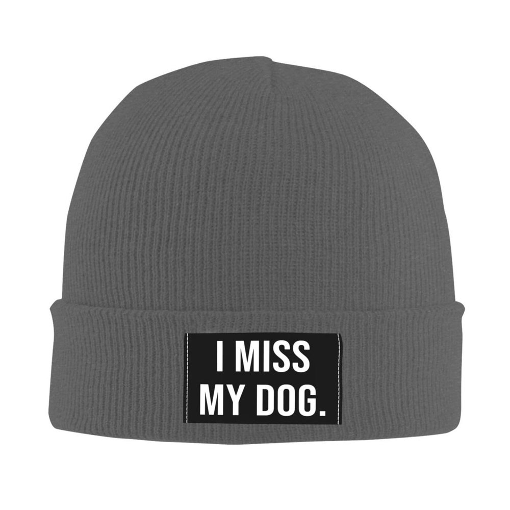 wikjxiz I Miss My Dog Hat Mens Womens Winter Warm Knitting Hats Deep Heather Fashion Skull Beanie Cuffed Cap