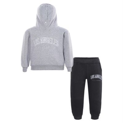 Loodgao Kids Boys Girls Hooded Tracksuit 2 Piece Sports Suit Sweatsuit Long Sleeve Hoodies Sweatshirt with Jogger Pants Set GrayBlack 3-4