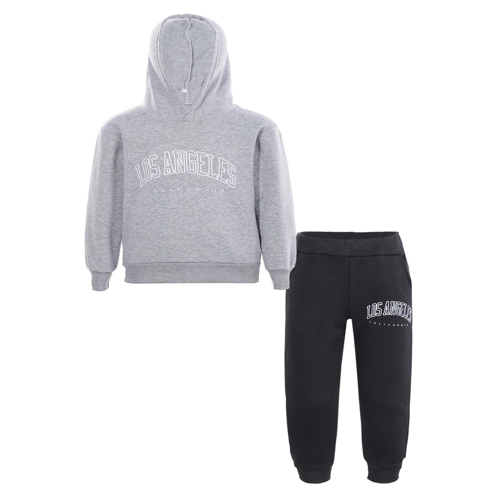 Loodgao Kids Boys Girls Hooded Tracksuit 2 Piece Sports Suit Sweatsuit Long Sleeve Hoodies Sweatshirt with Jogger Pants Set GrayBlack 3-4