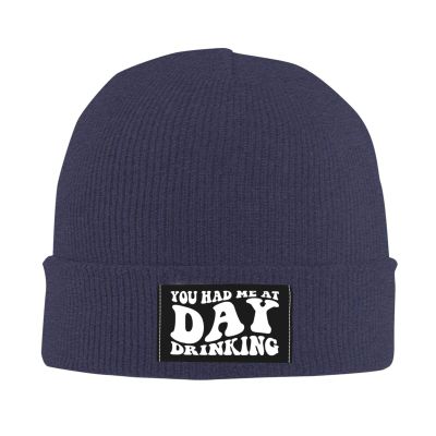 wikjxiz You Had Me at Day Drinking Hat Mens Womens Winter Warm Knitting Hats Navy Blue Slouchy Skull Beanie Cuffed Cap