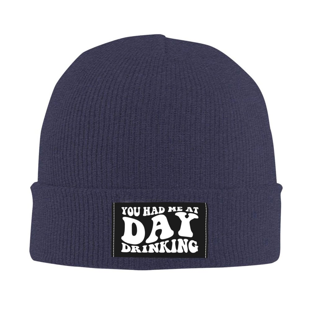 wikjxiz You Had Me at Day Drinking Hat Mens Womens Winter Warm Knitting Hats Navy Blue Slouchy Skull Beanie Cuffed Cap