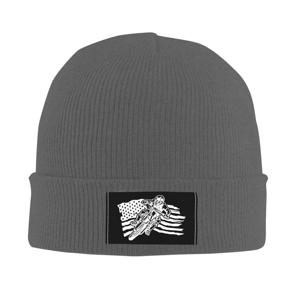 wikjxiz USA Flag Dirtbike Motocross Hat Mens Womens Winter Warm Knitting Hats Deep Heather Fashion Skull Beanie Cuffed Cap
