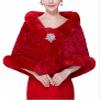 BESTORI Women's Faux Fur Shawl Wraps Bridal Winter Stole Cape with Rhinestones Brooch for Party Red view 1