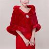 BESTORI Women's Faux Fur Shawl Wraps Bridal Winter Stole Cape with Rhinestones Brooch for Party Red view 3