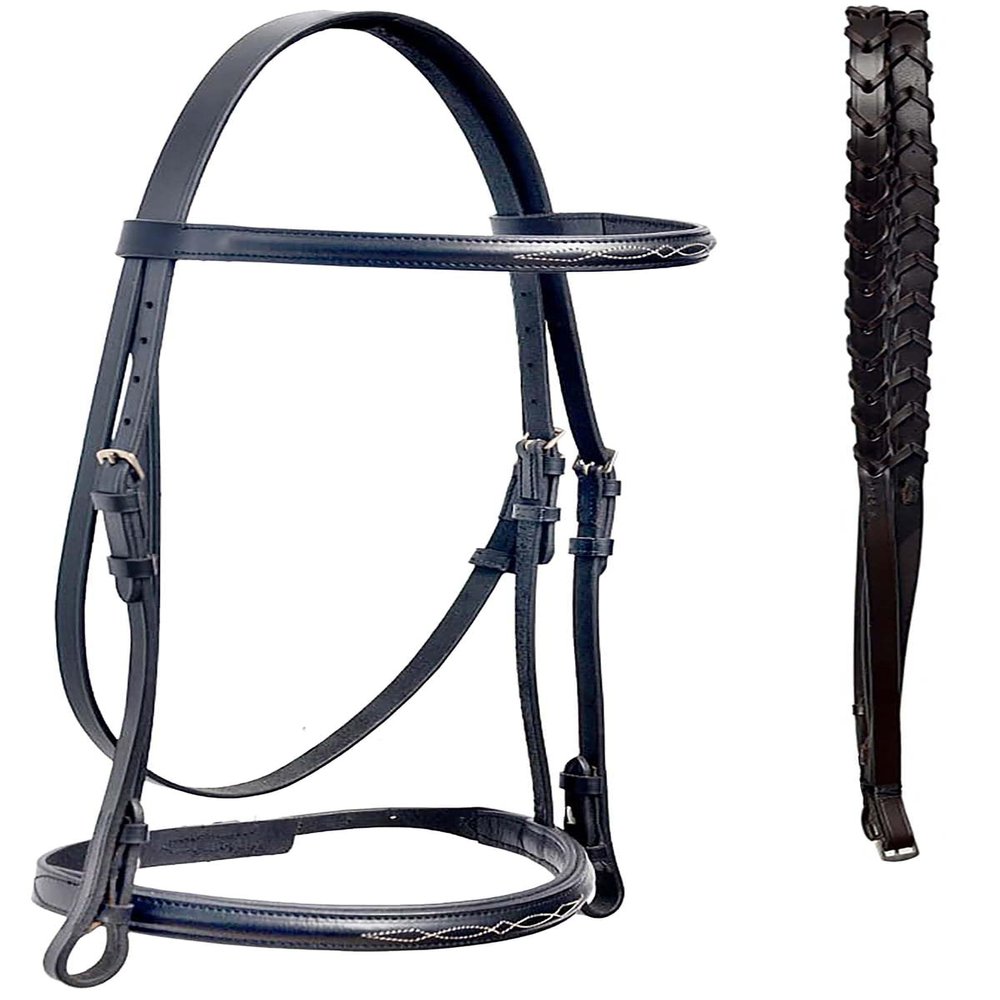 CHALLENGER Full English All-Purpose Fancy Stitch Black Leather Flash Bridle 803SS01BK-F