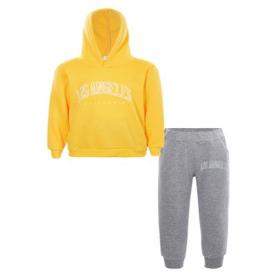 Loodgao Kids Boys Girls Hooded Tracksuit 2 Piece Sports Suit Sweatsuit Long Sleeve Hoodies Sweatshirt with Jogger Pants Set Yellow 12-13