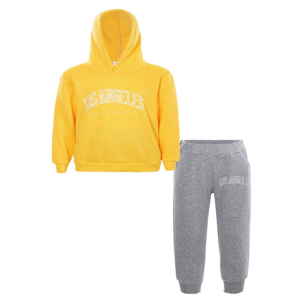 Loodgao Kids Boys Girls Hooded Tracksuit 2 Piece Sports Suit Sweatsuit Long Sleeve Hoodies Sweatshirt with Jogger Pants Set Yellow 12-13