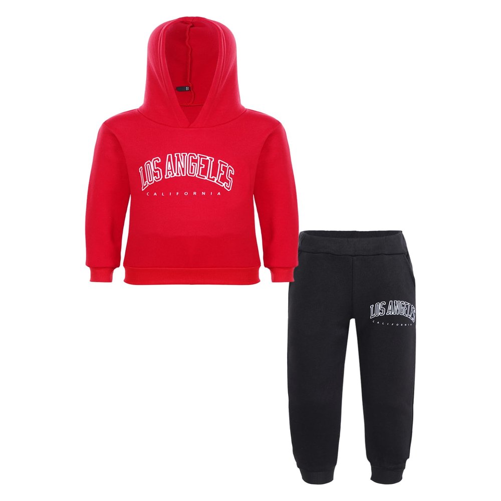 Loodgao Kids Boys Girls Hooded Tracksuit 2 Piece Sports Suit Sweatsuit Long Sleeve Hoodies Sweatshirt with Jogger Pants Set Red 12-13